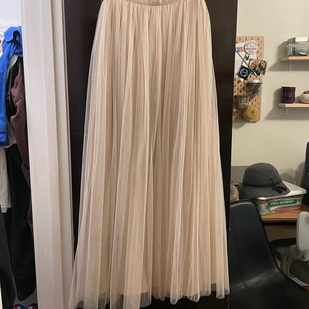 Adrianna Papell Beige Tulle Maxi Skirt